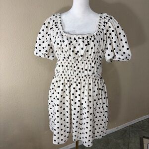 Bohme Polka Dot Black & Ivory Mini SunDress SZ- M NWT Beachy Cottagecore Peasant
